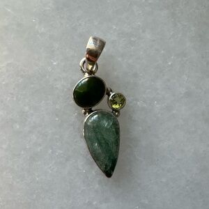 NWOT Sundance Forest Pines Pendant, Adventurine, Peridot, Chalcedony, Sterling